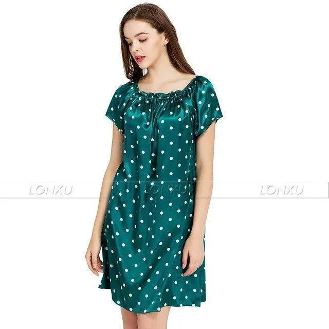 Women Polka Dots Silk Night Dress