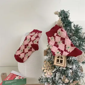 Women Red Mid-calf Socks New Year Christmas Socks