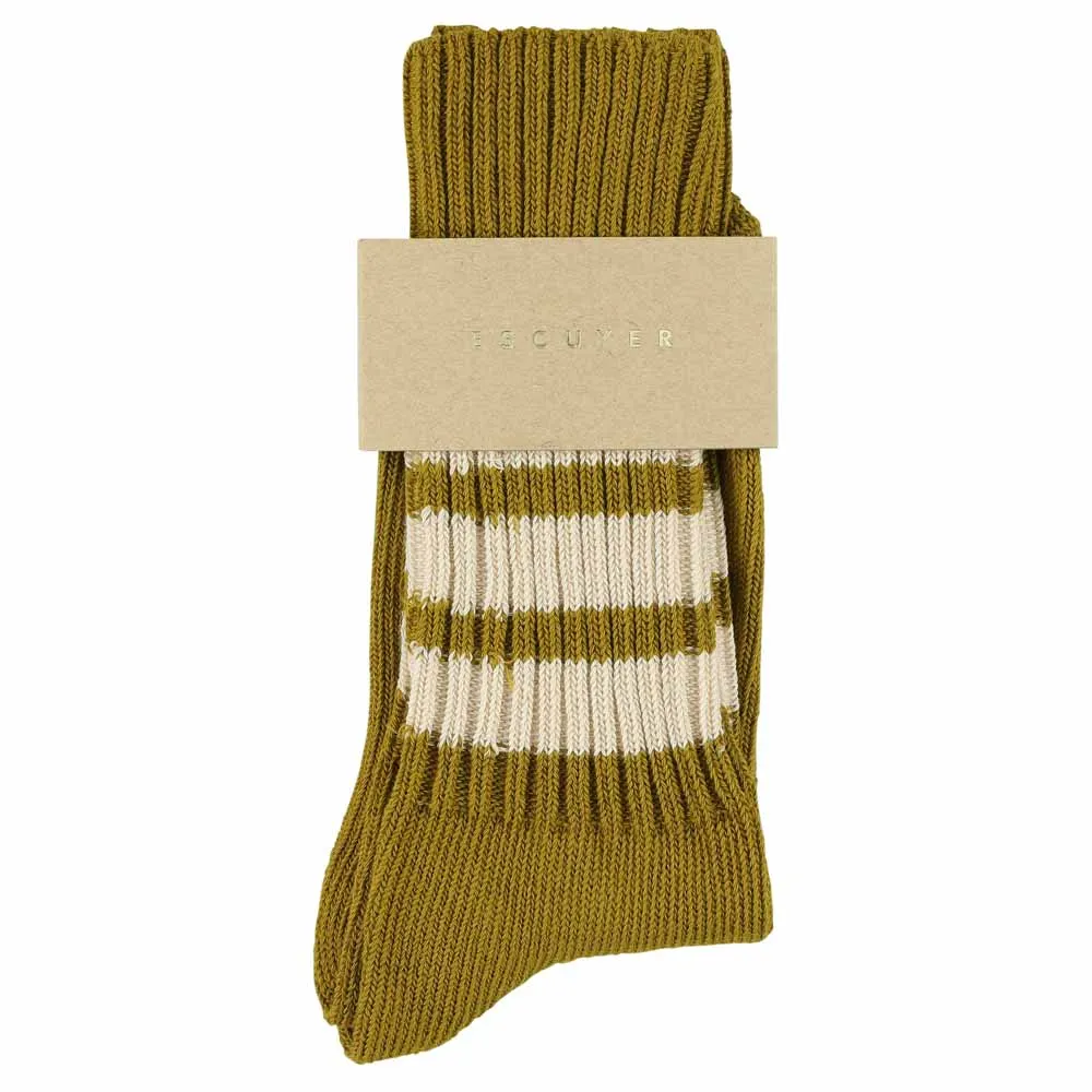 Women Stripes Crew Socks - Bronze / Ecru