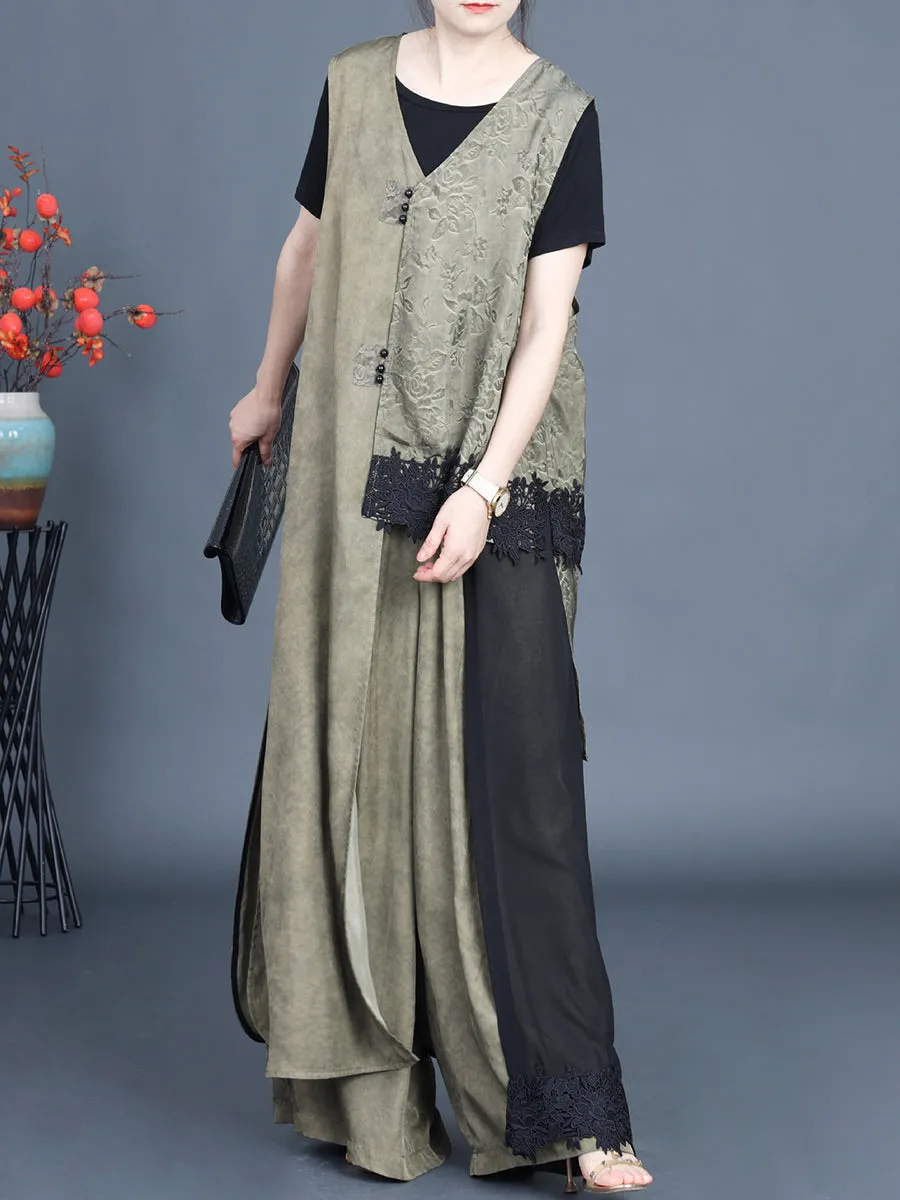 Women Summer Vintage Irregular Spliced Vest Pants KL1014