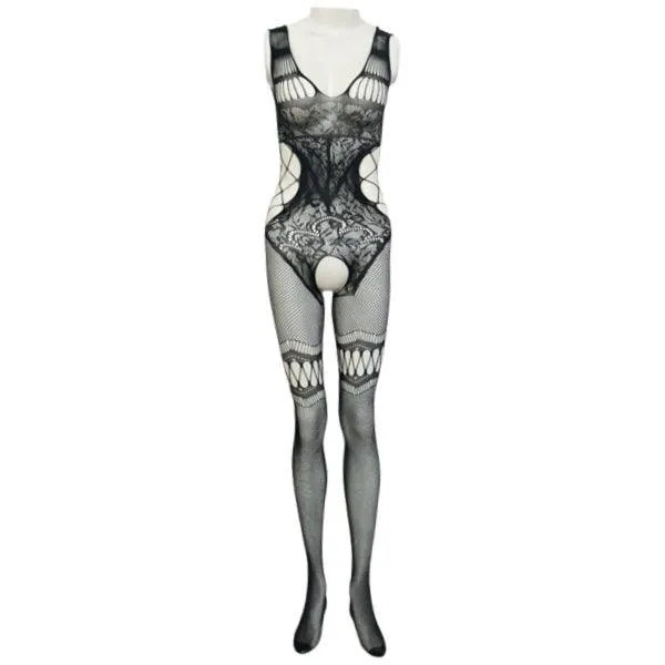 Women's Lingerie Full Bodystocking | Full Net Semi Transparent Bodystocking- Black