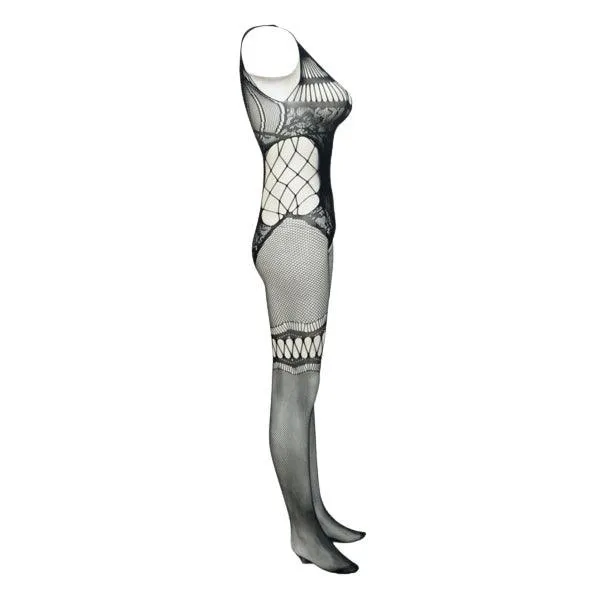 Women's Lingerie Full Bodystocking | Full Net Semi Transparent Bodystocking- Black