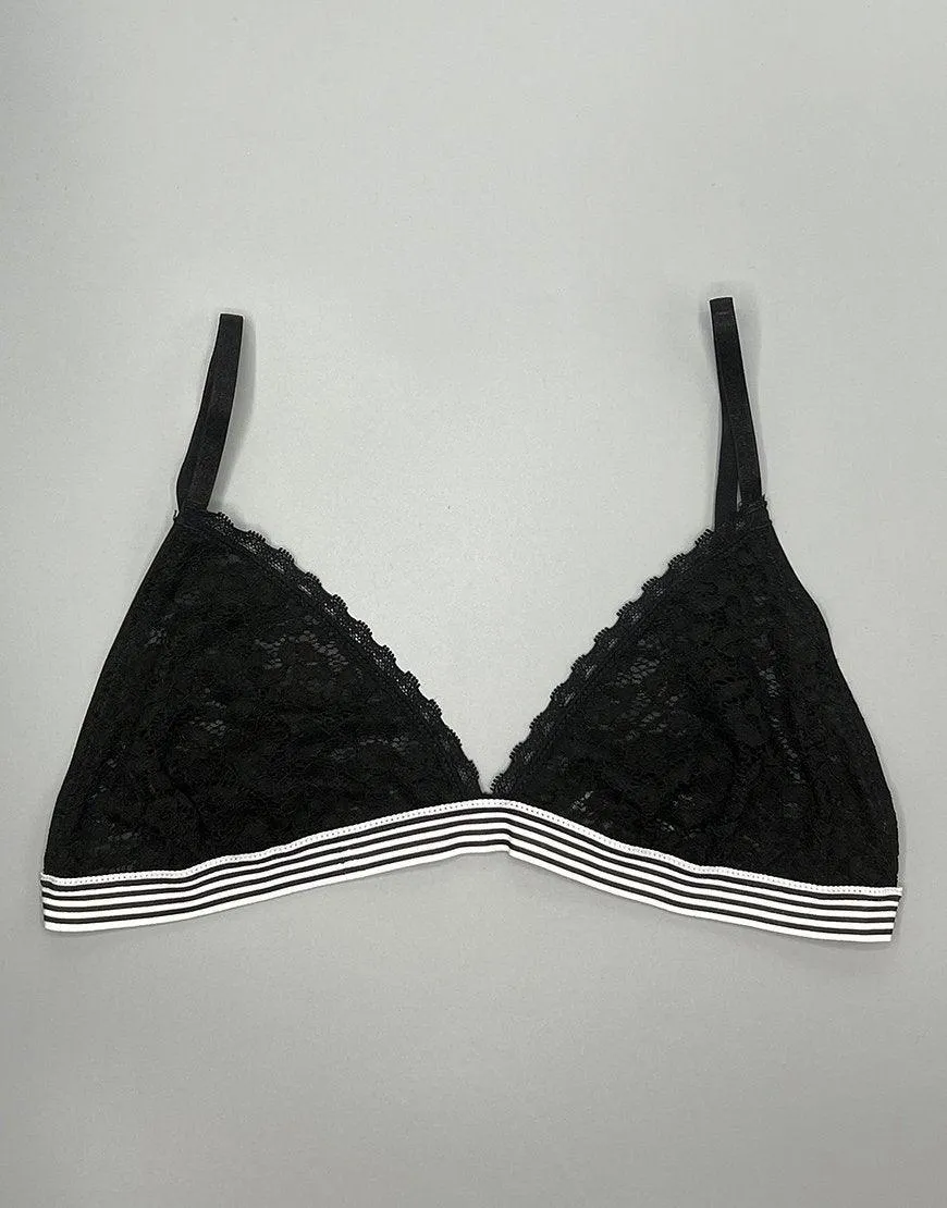 Women's Triangle Bralette Bra | Ladies Cup Lace Deep V Bralette with Adjustable Striped Elastic Band